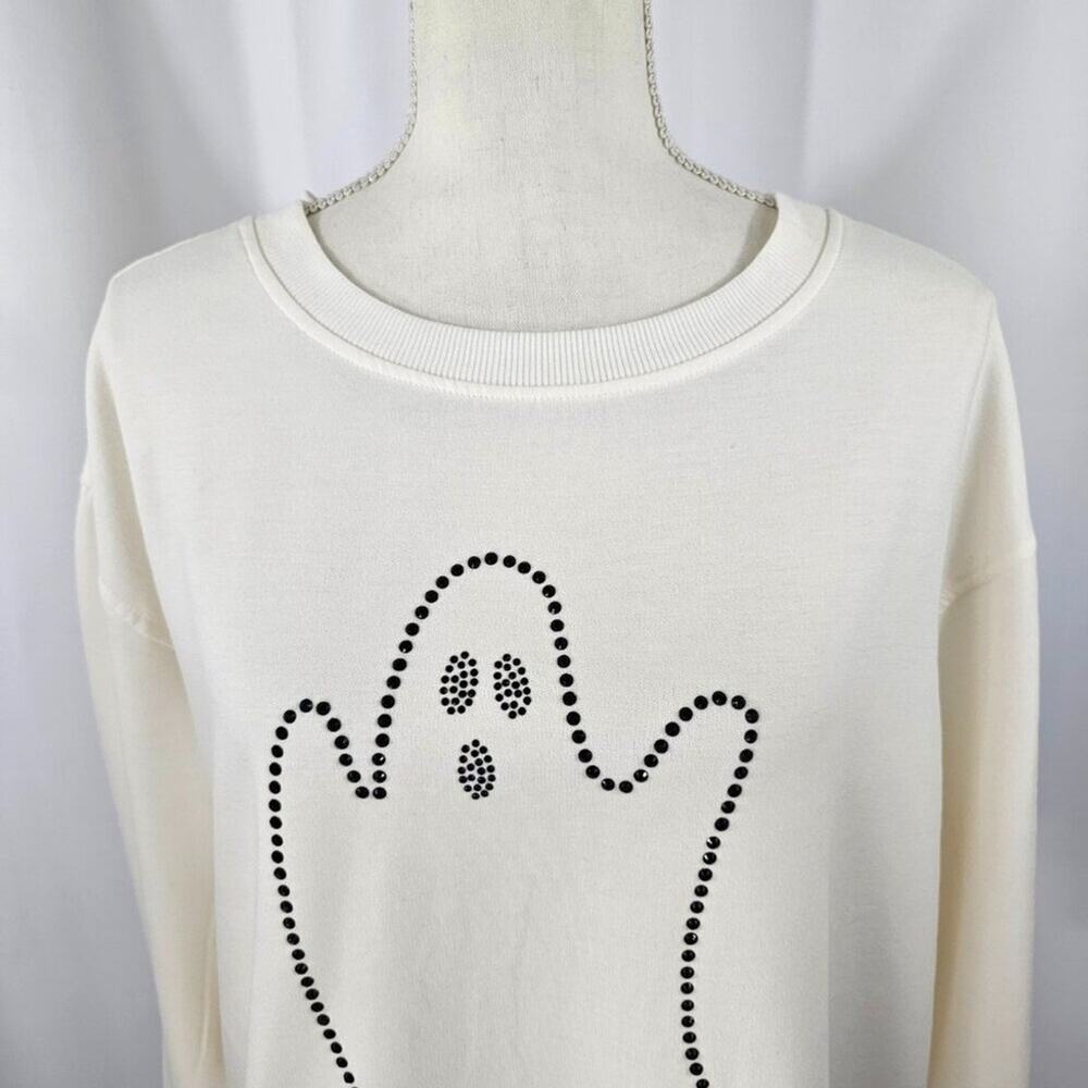 Jane Delancey Cream Rhinestone Ghost Long Sleeve Top Women's Size L NWOT - Picture 4 of 15